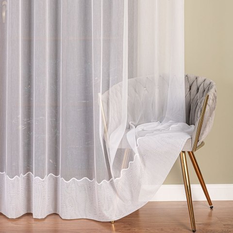 Firanka haftowana ze wzorem na samym dole, wys. 300cm, kolor biały z białym haftem 009504/768/001/000300/1