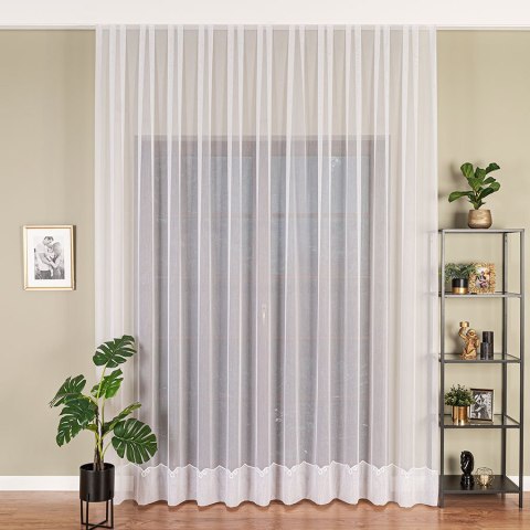 Firanka haftowana ze wzorem na samym dole, wys. 300cm, kolor biały z białym haftem 009505/768/001/000300/1