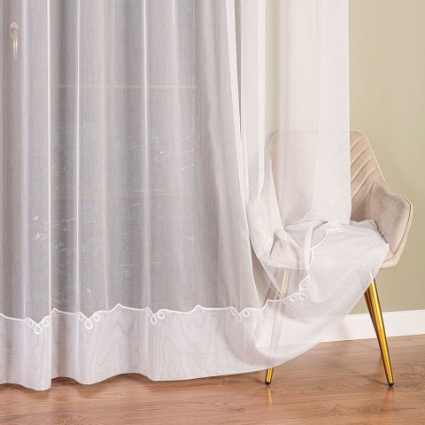 Firanka haftowana ze wzorem na samym dole, wys. 300cm, kolor biały z białym haftem 009505/768/001/000300/1