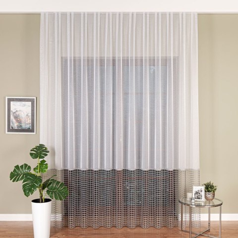 Firanka z aplikacją na markizecie, pasowa, wys. 280cm, kolor 046 biały z szarym dołem 081773/433/046/000280/1