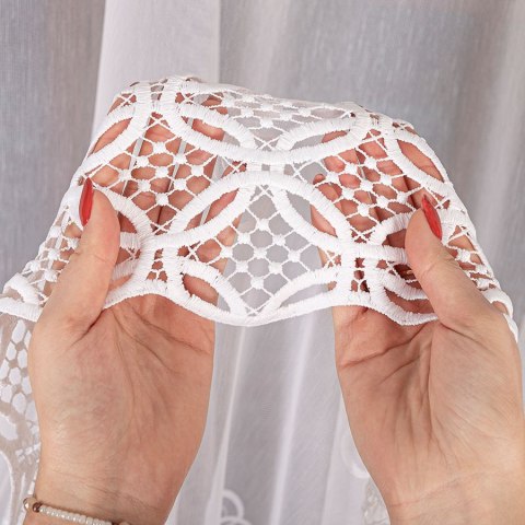 Firanka z aplikacją, pasowa na markizecie, wys. 280cm, kolor biały 112955/433/001/000280/1