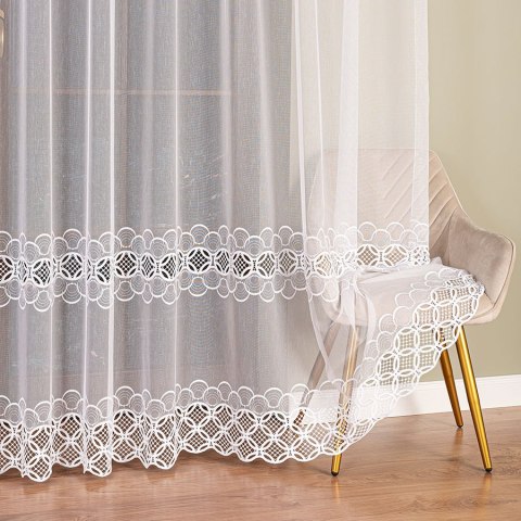 Firanka z aplikacją, pasowa na markizecie, wys. 280cm, kolor biały 112955/433/001/000280/1