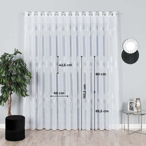 MARIETTA Firanka fantazyjna z ołowianką, wys. 300cm, kolor biały ze srebrnym nadrukiem 000261/OLO/001/000300/1
