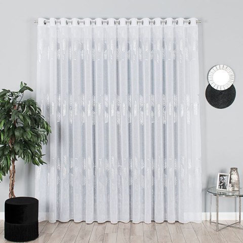 MARIETTA Firanka fantazyjna z ołowianką, wys. 300cm, kolor biały ze srebrnym nadrukiem 000261/OLO/001/000300/1