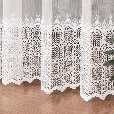 Firanka haftowana z aplikacją, wys. 290cm, kolor biały 006260/MIR/001/000290/1