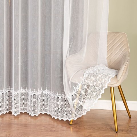 Firanka haftowana z aplikacją, wys. 290cm, kolor biały 006260/MIR/001/000290/1