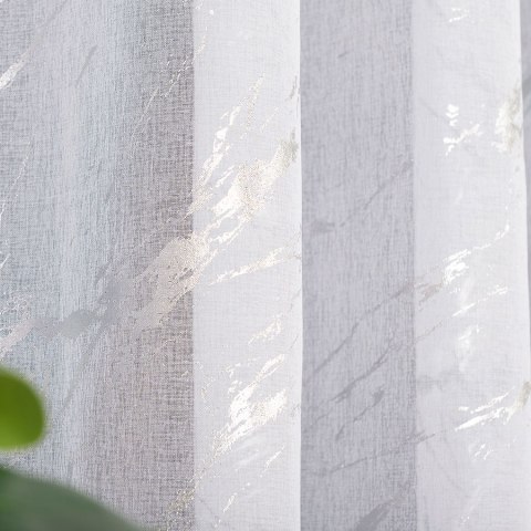 MARMA Firana gotowa na taśmie z ołowianką, 250x140cm, kolor biały ze srebrnym zdobieniem 132101/FGT/0