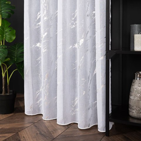 MARMA Firana gotowa na taśmie z ołowianką, 250x140cm, kolor biały ze srebrnym zdobieniem 132101/FGT/0