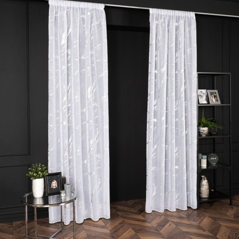 MARMA Firana gotowa na taśmie z ołowianką, 250x140cm, kolor biały ze srebrnym zdobieniem 132101/FGT/0