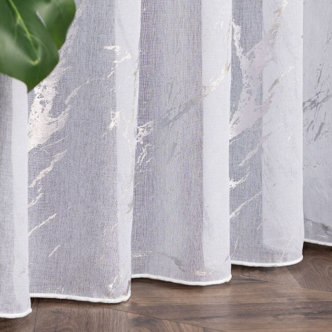 MARMA Firana gotowa na taśmie z ołowianką, 250x140cm, kolor biały ze srebrnym zdobieniem 132101/FGT/0