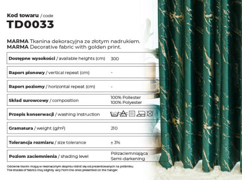 MARMA Tkanina na zasłony, wys. 300cm, kolor 016 kremowy ze złotym nadrukiem na VELVI TD0033/TDP/016/000300/1