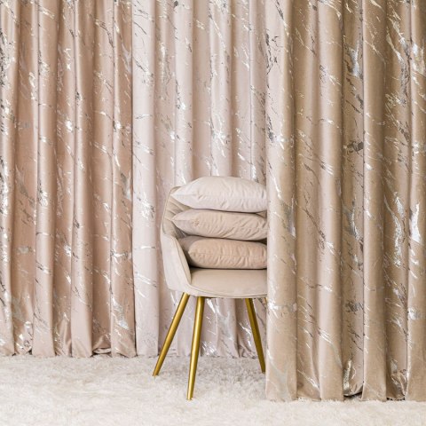 MARMA Tkanina na zasłony, wys. 300cm, kolor 001 ciemny beżowy ze srebrnym nadrukiem na VELVI TD0037/TDP/001/000300/1