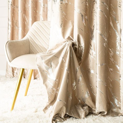 MARMA Tkanina na zasłony, wys. 300cm, kolor 001 ciemny beżowy ze srebrnym nadrukiem na VELVI TD0037/TDP/001/000300/1