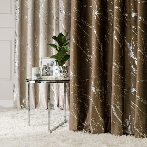 MARMA Tkanina na zasłony, wys. 300cm, kolor 002 brązowy ze srebrnym nadrukiem na VELVI TD0037/TDP/002/000300/1