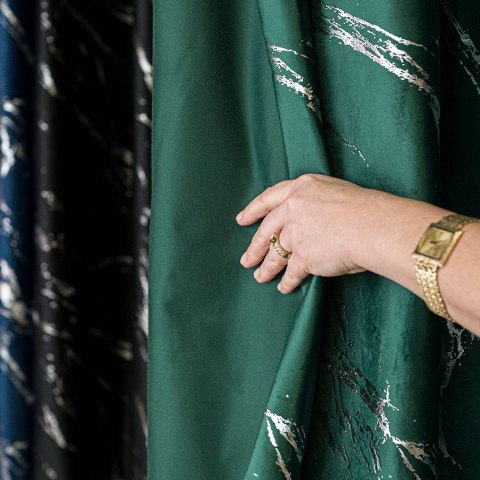 MARMA Tkanina na zasłony, wys. 300cm, kolor 010 ciemny zielony; butelkowy ze srebrnym nadrukiem na VELVI TD0037/TDP/010/000