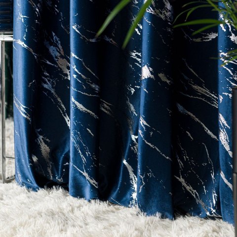 MARMA Tkanina na zasłony, wys. 300cm, kolor 011 granatowy ze srebrnym nadrukiem na VELVI TD0037/TDP/011/000300/1