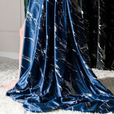 MARMA Tkanina na zasłony, wys. 300cm, kolor 011 granatowy ze srebrnym nadrukiem na VELVI TD0037/TDP/011/000300/1