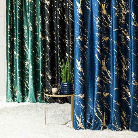 MARMA Tkanina na zasłony, wys. 300cm, kolor 011 granatowy ze złotym nadrukiem na VELVI TD0033/TDP/011/000300/1