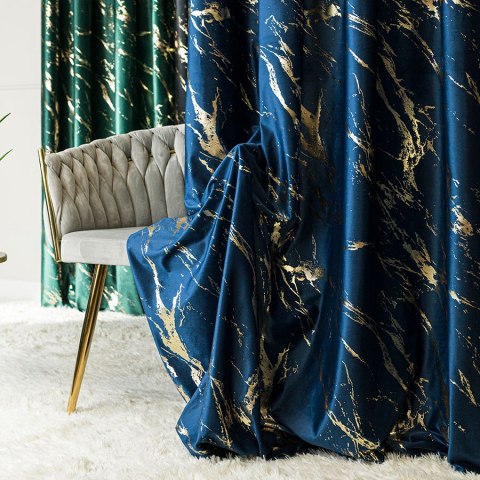 MARMA Tkanina na zasłony, wys. 300cm, kolor 011 granatowy ze złotym nadrukiem na VELVI TD0033/TDP/011/000300/1