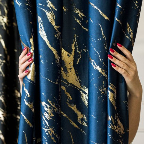 MARMA Tkanina na zasłony, wys. 300cm, kolor 011 granatowy ze złotym nadrukiem na VELVI TD0033/TDP/011/000300/1