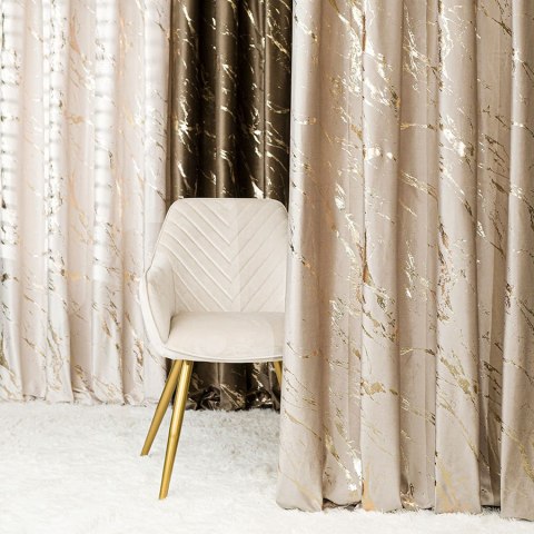 MARMA Tkanina na zasłony, wys. 300cm, kolor 015 ciemny kremowy ze złotym nadrukiem na VELVI TD0033/TDP/015/000300/1