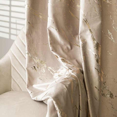 MARMA Tkanina na zasłony, wys. 300cm, kolor 015 ciemny kremowy ze złotym nadrukiem na VELVI TD0033/TDP/015/000300/1