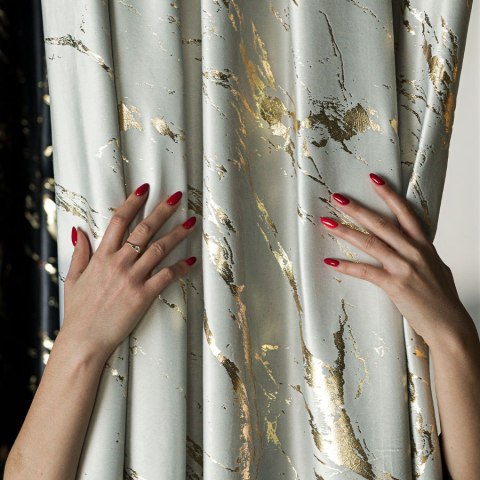 MARMA Tkanina na zasłony, wys. 300cm, kolor 021 pastelowy szary ze złotym nadrukiem na VELVI TD0033/TDP/021/000300/1