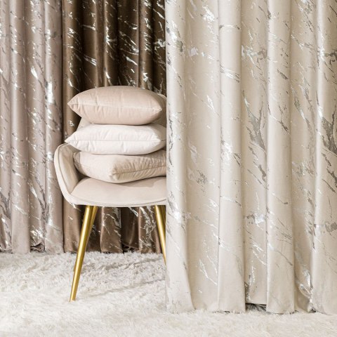 MARMA Tkanina na zasłony, wys. 300cm, kolor 226 jasny kremowy ze srebrnym nadrukiem na VELVI TD0037/TDP/226/000300/1