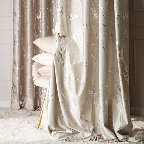 MARMA Tkanina na zasłony, wys. 300cm, kolor 226 jasny kremowy ze srebrnym nadrukiem na VELVI TD0037/TDP/226/000300/1