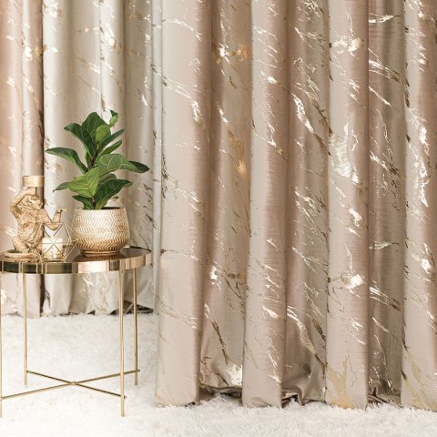 MARMA Zasłona gotowa na przelotkach, 250x140cm, kolor 001 ciemny beżowy ze złotym nadrukiem na VELVI TD00