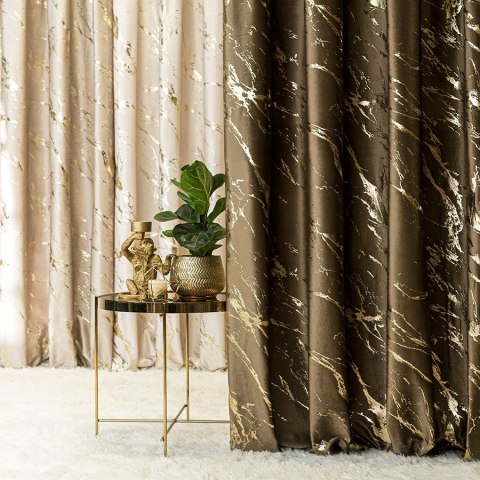 MARMA Zasłona gotowa na przelotkach, 250x140cm, kolor 002 brązowy ze złotym nadrukiem na VELVI TD0033/ZGP