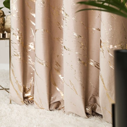 MARMA Zasłona gotowa na przelotkach, 250x140cm, kolor 003 jasny beżowy ze złotym nadrukiem na VELVI TD003