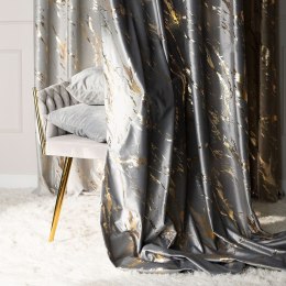 MARMA Zasłona gotowa na przelotkach, 250x140cm, kolor 005 jasny szary ze złotym nadrukiem na VELVI TD0033