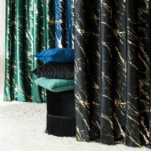 MARMA Zasłona gotowa na przelotkach, 250x140cm, kolor 111 czarny ze złotym nadrukiem na VELVI TD0033/ZGP/