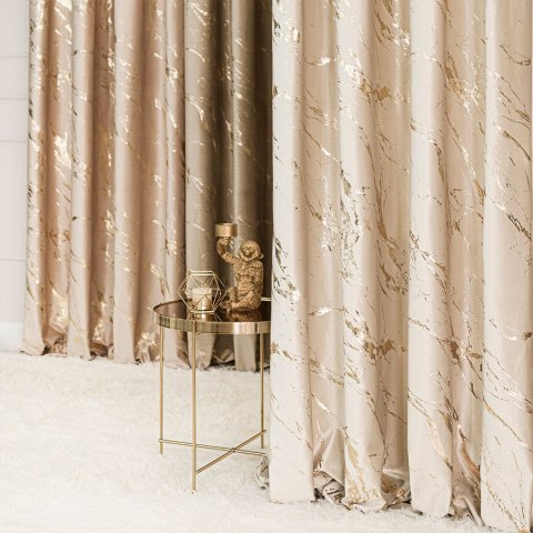MARMA Zasłona gotowa na przelotkach, 250x140cm, kolor 226 jasny kremowy ze złotym nadrukiem na VELVI TD00