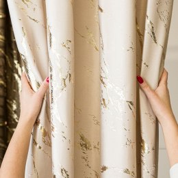 MARMA Zasłona gotowa na taśmie, 250x140cm, kolor 016 kremowy ze złotym nadrukiem na VELVI TD0033/ZGT/016/