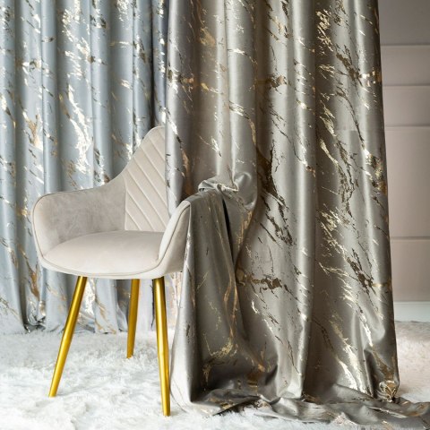 MARMA Zasłona gotowa na taśmie, 250x140cm, kolor 017 szarobeżowy ze złotym nadrukiem na VELVI TD0033/ZGT/