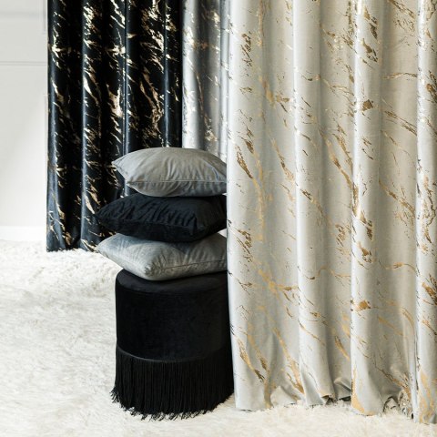 MARMA Zasłona gotowa na taśmie, 250x140cm, kolor 021 pastelowy szary ze złotym nadrukiem na VELVI TD0033/