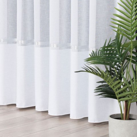 Firanka fantazyjna ze wzorem na samym dole z ołowianką, wys. 330cm, kolor biały ze srebrnym pasem 000641/000/001/000330/