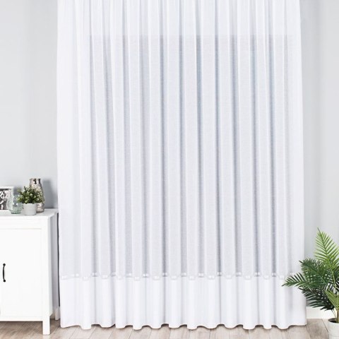 Firanka fantazyjna ze wzorem na samym dole z ołowianką, wys. 330cm, kolor biały ze srebrnym pasem 000641/000/001/000330/