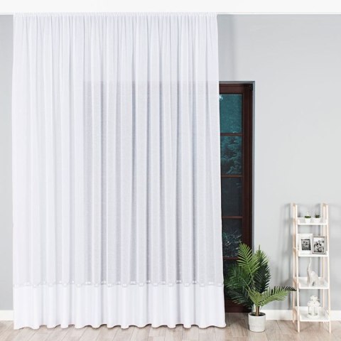 Firanka fantazyjna ze wzorem na samym dole z ołowianką, wys. 330cm, kolor biały ze srebrnym pasem 000641/000/001/000330/
