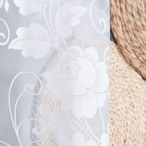 Firanka żakardowa ze wzorem po całości, wys. 130cm, kolor biały 023006/000/001/000130/1