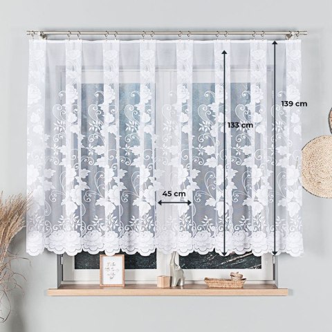 Firanka żakardowa ze wzorem po całości, wys. 140cm, kolor biały 023006/000/001/000140/1