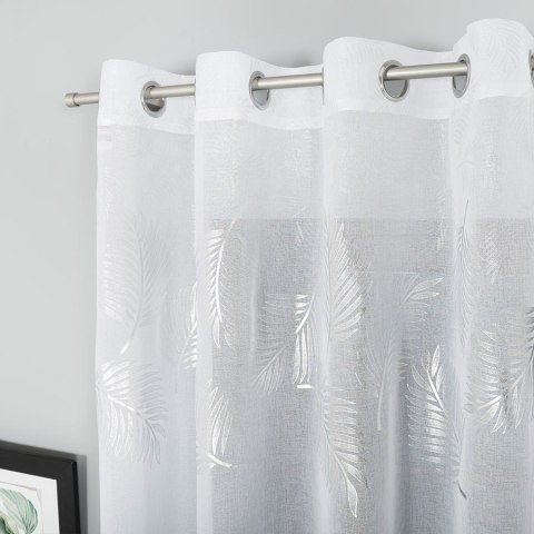 MARIETTA Firana gotowa na przelotkach z ołowianką, 250x140cm, kolor biały ze srebrnym zdobieniem