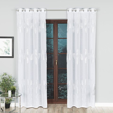 MARIETTA Firana gotowa na przelotkach z ołowianką, 250x140cm, kolor biały ze srebrnym zdobieniem