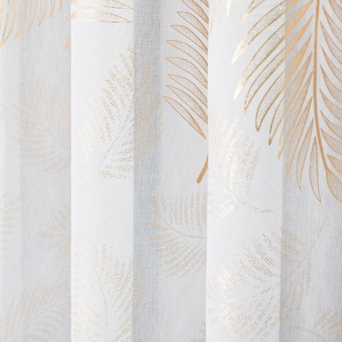 MARIETTA Firana gotowa na przelotkach z ołowianką, 250x140cm, kolor biały ze złotym zdobieniem