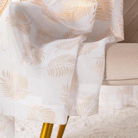 MARIETTA Firana gotowa na przelotkach z ołowianką, 250x140cm, kolor biały ze złotym zdobieniem