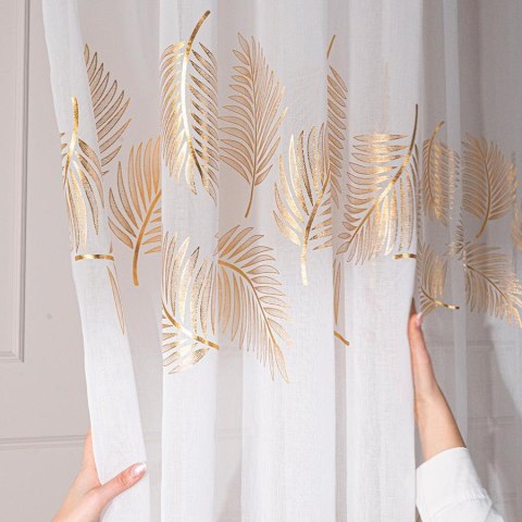 MARIETTA Firana gotowa na przelotkach z ołowianką, 250x140cm, kolor biały ze złotym zdobieniem