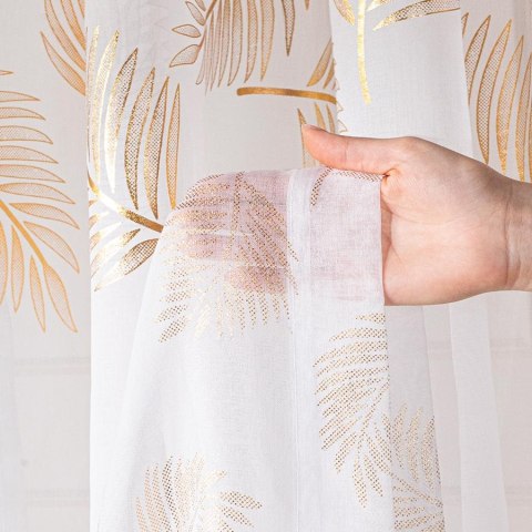 MARIETTA Firana gotowa na przelotkach z ołowianką, 250x140cm, kolor biały ze złotym zdobieniem