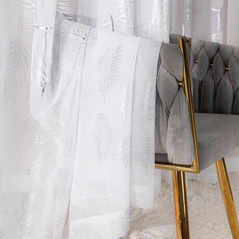 MARIETTA Firana gotowa na taśmie z ołowianką, 250x140cm , kolor biały ze srebrnym zdobieniem